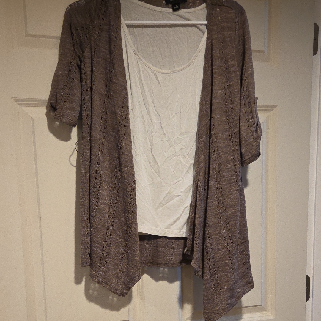 Ab Studio Taupe Open-Front Cardigan